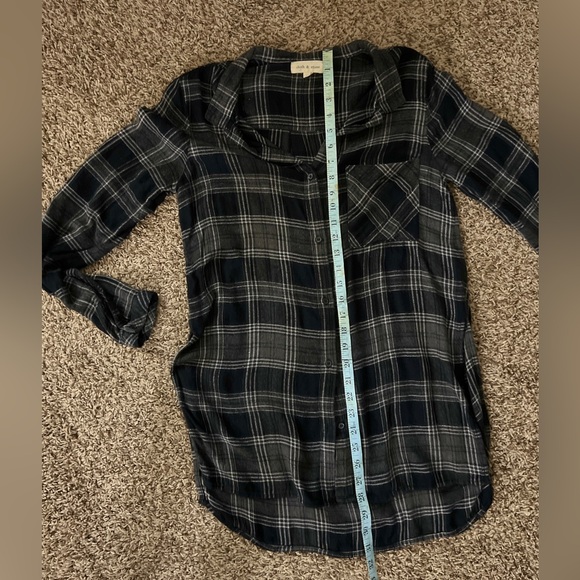 Cloth & Stone women's Medium Black and white Plaid Long Sleeve Button Down Shirt - Picture 6 of 7